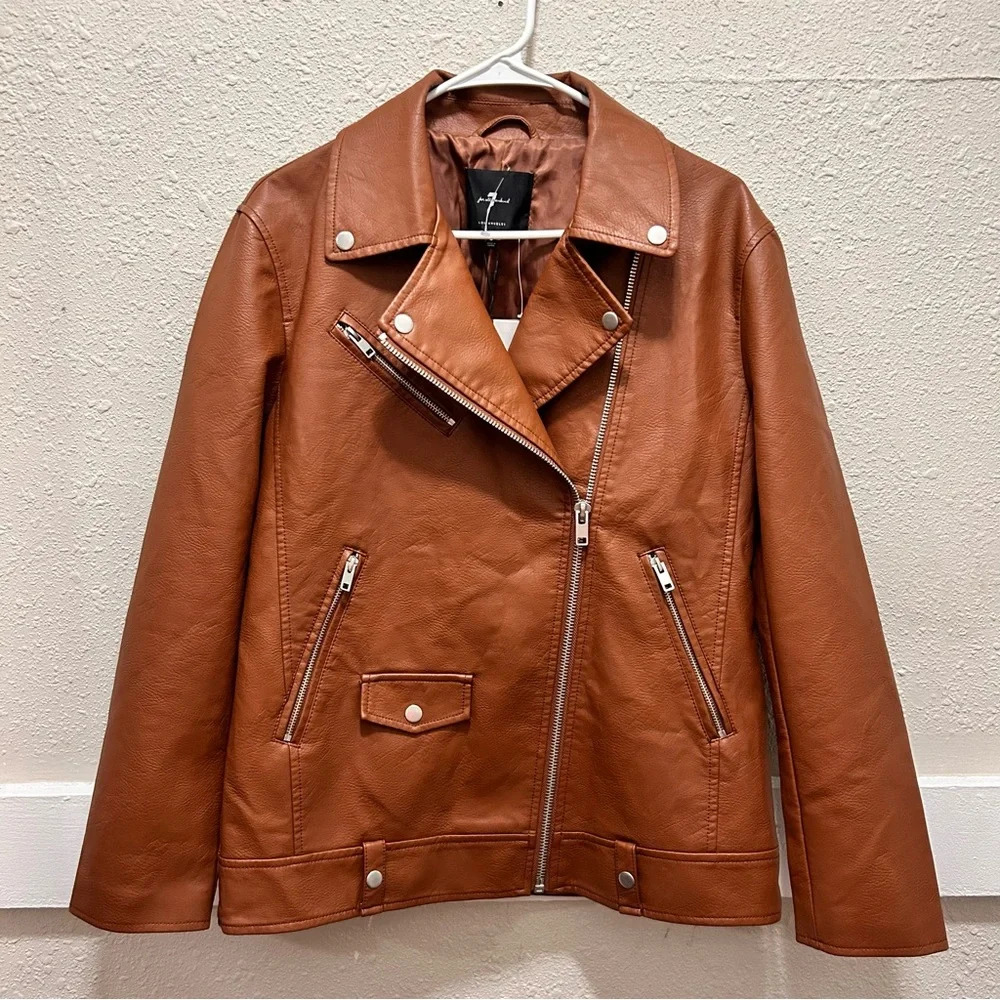 7 For All Mankind Cognac Faux Leather Jacket NWT Small